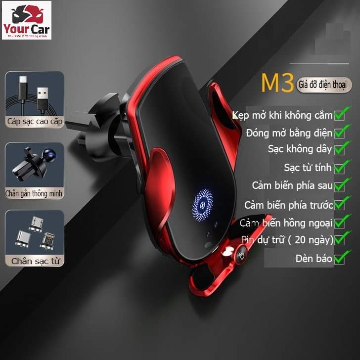 [ HOT 2022 ] Kẹp điện thoại ô tô thông minh cửa gió điều hòa ,kẹp điện thoại đa năng tích hơp sạc không dây xoay 360 độ | BigBuy360 - bigbuy360.vn