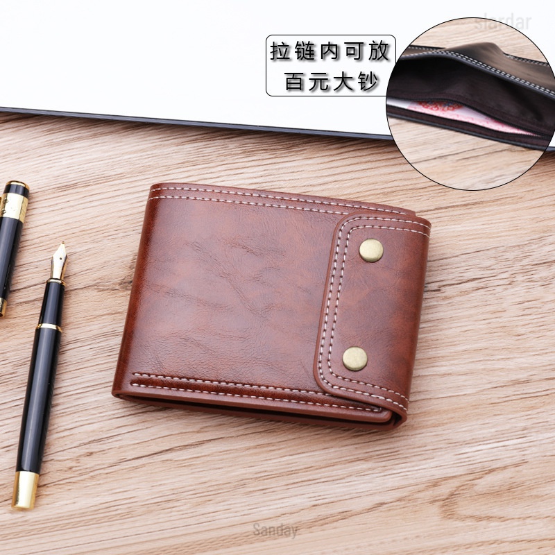 Ví Da Sáp Dầu Dạng Gập Có Khóa Kéo Đơn Giản Cho Nam