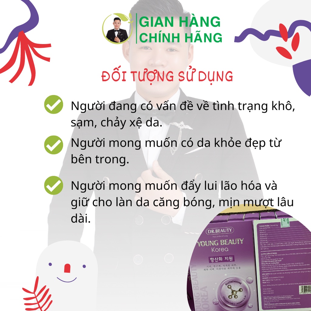 Bột uống truyền trắng collagen  young beauty mờ nám giảm tàn nhanh chống lão hóa da