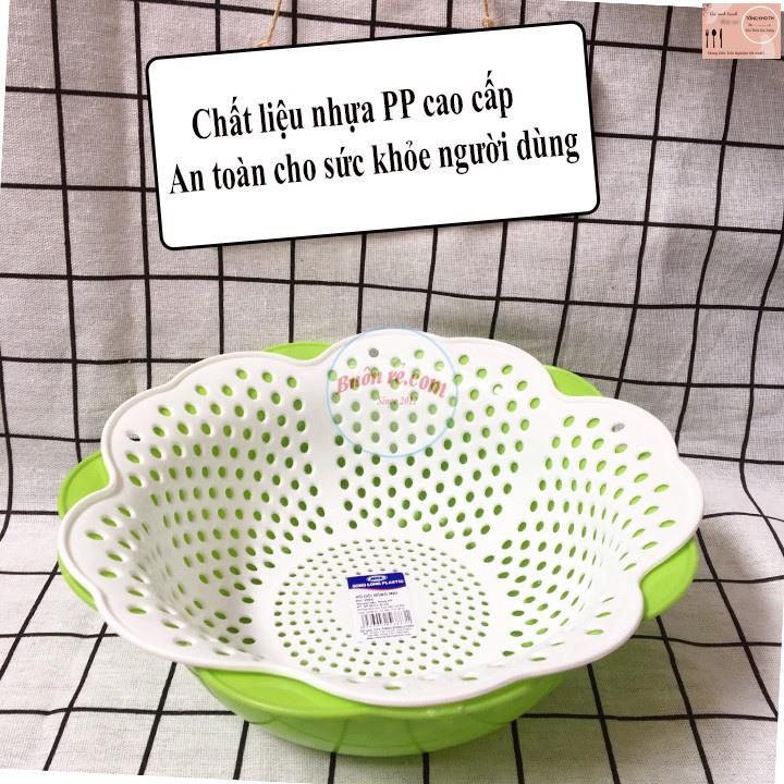 Rổ nhựa đựng đồ có thau đựng, Giá nhưa 2 tầng hoa mai Song Long màu sắc tươi tắn 00392