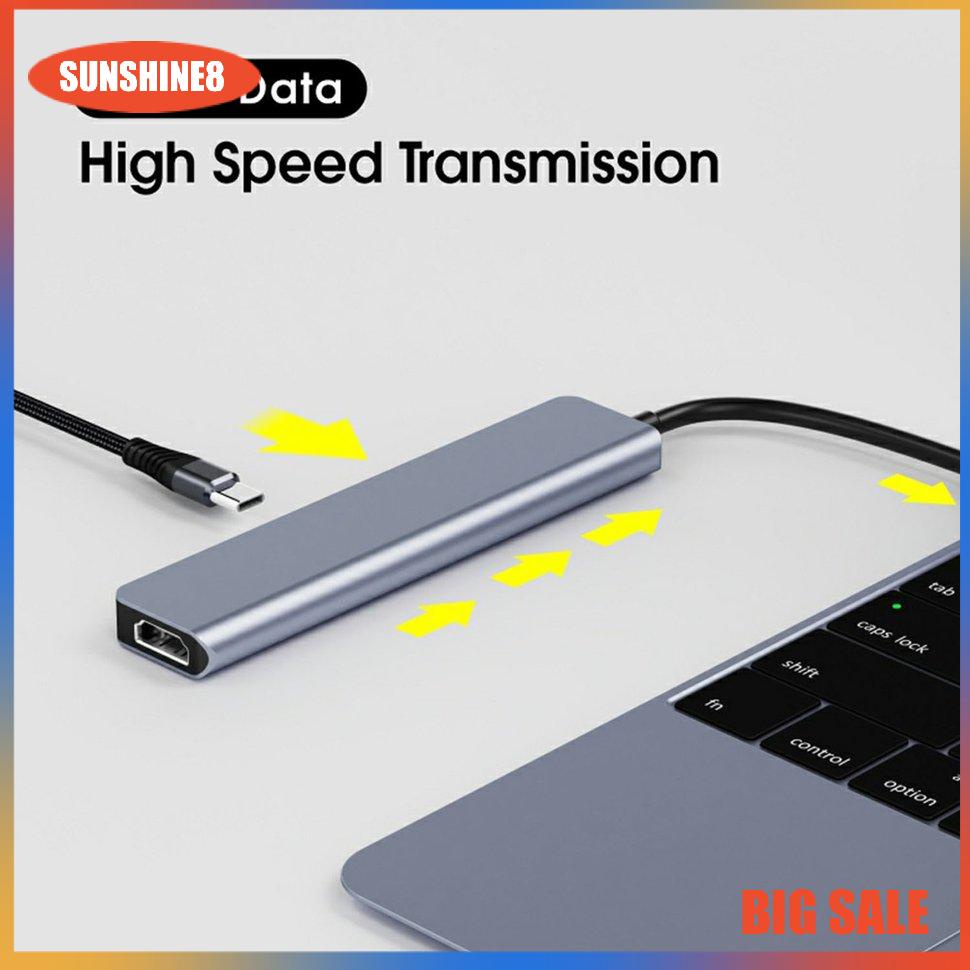 【SUN】Type C To HDMI tương thích USB Dual PD 7-in-1 HUB Hub Portable Adapter