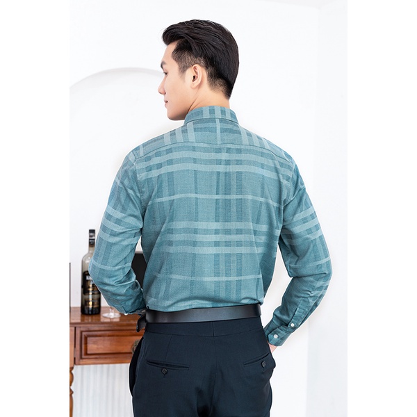 Áo Sơ Mi Nam Công Sở Trung Niên Anton Màu Xanh Lục Kẻ Caro Dài Tay Vải Sợi Tre Thấm Hút Mồ Hôi - YAT204