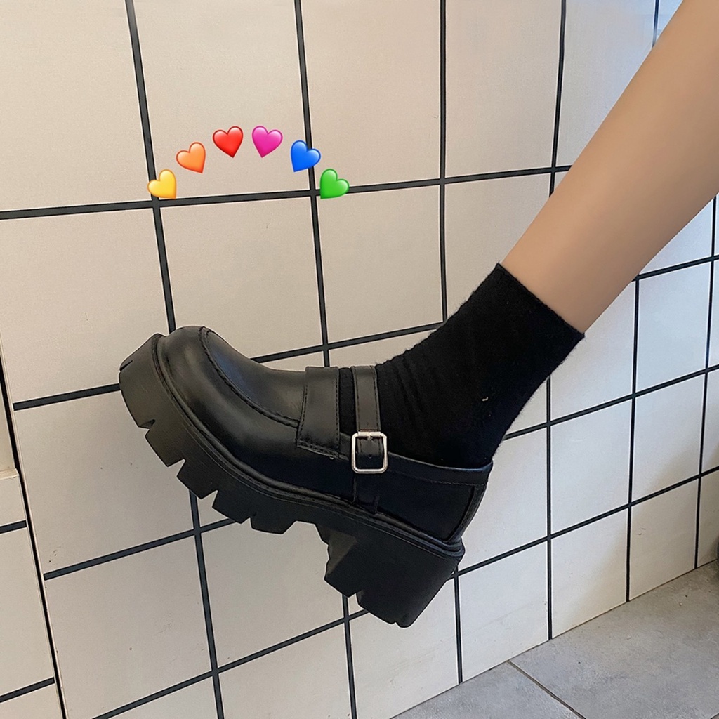 Giày Lolita Nữ HO RETRO Đế Cao 6cm Da Bóng Mờ Phong Cách Hàn Quốc cá tính trẻ đẹp mới hot xinh quai cài đi học