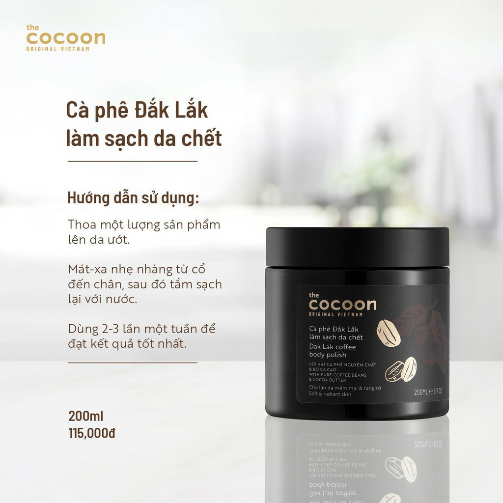 Tẩy da chết body cà phê Đắk Lắk Cocoon làm sạch da chết trên cơ thể (sản phẩm thiên nhiên từ café nguyên chất Đắk Lắk