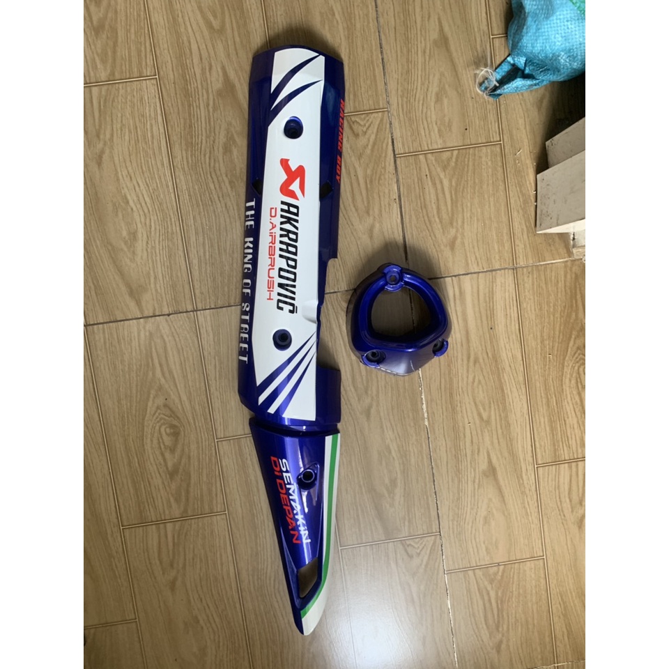 Ốp pô và chụp đích pô xe exciter 150 màu xanh trắng mẫu zin