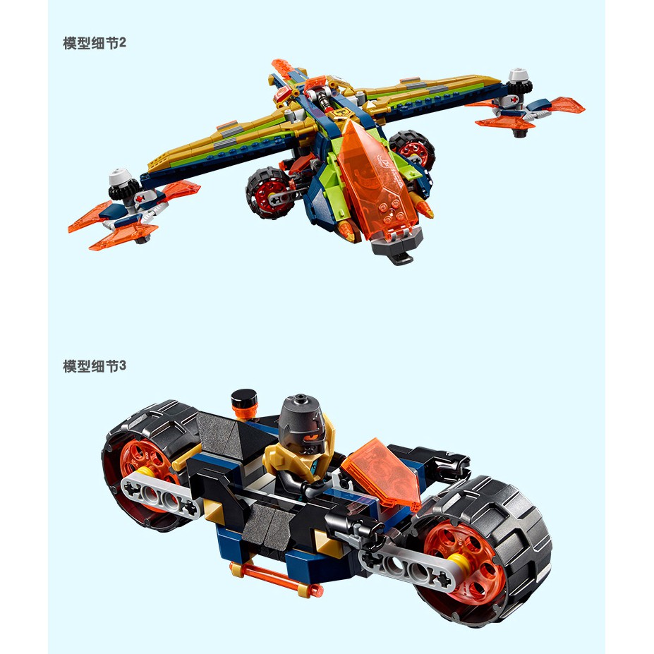 Đồ chơi lắp ráp xếp hình logo nexo knights máy bay biến hình của aaron, cùng xe hiệp sĩ robin Bela 10818.