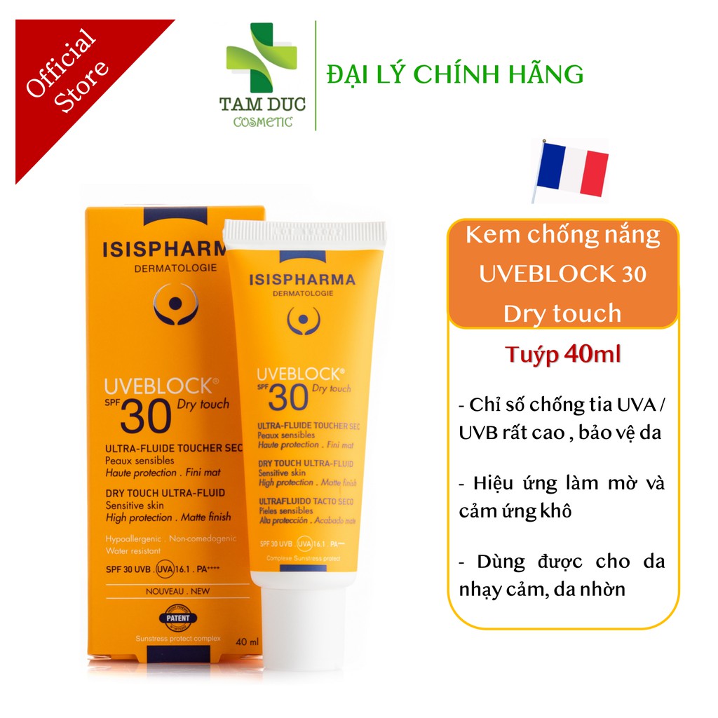 Kem chống nắng UVEBLOCK 30 DRY TOUCH 40ml ISIS Pharma Dành cho da khô, da nhạy cảm