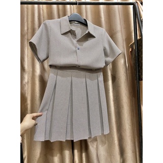 set sơmi kẻ chân váy xoè