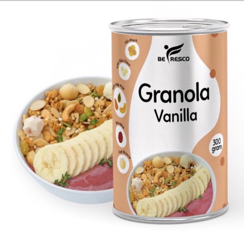 Ngũ cốc ăn kiêng granola vanilla mix hạt , trái cây sấy-befresco 300g