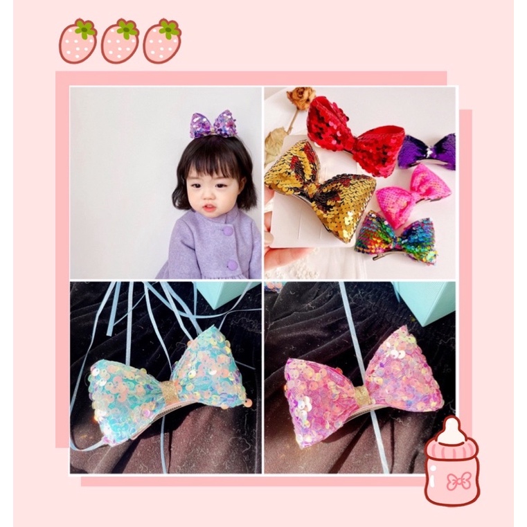 Kẹp Nơ dáng 3D đính sequin lắp lánh phong cách Hàn quốc cho bé