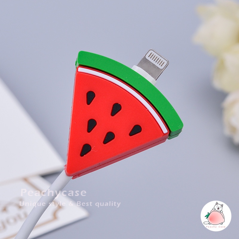 Ốp Bảo Vệ Dây Cáp Sạc USB Bằng Silicon Hình Bánh Pizza / Dâu Tây Dễ Thương