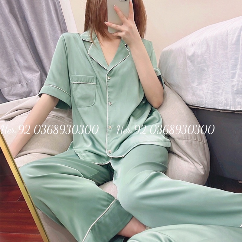 BỘ PIJAMA MẪU TRƠN CHẤT LỤA MANGO CỘC DÀI HÀNG THIẾT KẾ