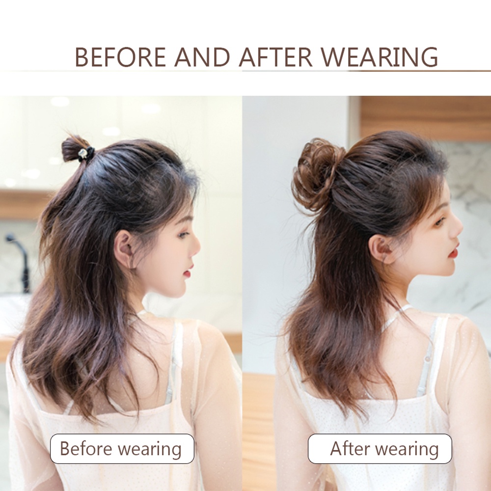 Búi tóc giả xoăn từ sợi tổng hợp màu đen nâu tự nhiên dành cho nữ