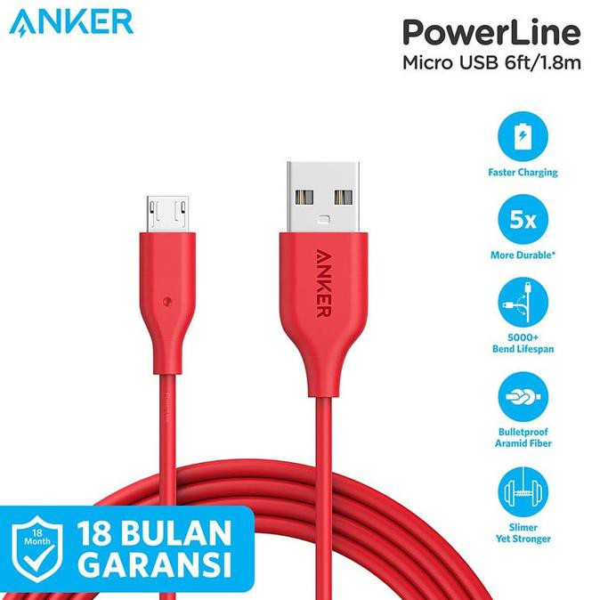 Anker Dây Cáp Sạc 6ft / 1.8m Micro Usb Red - A8133 Màu Xanh Dương