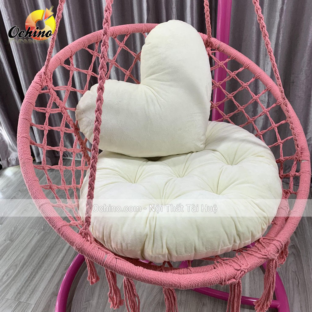 Xích Đu Macrame Bắc Âu Đan Dây (Gồm cả Cần Treo và Đệm Gối trái tim)