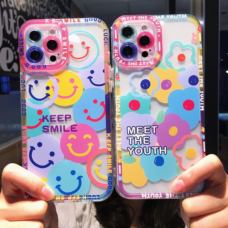 Ốp Điện Thoại Họa Tiết Hoa Và Mặt Cười Màu Sắc Ngẫu Nhiên Cho Iphone