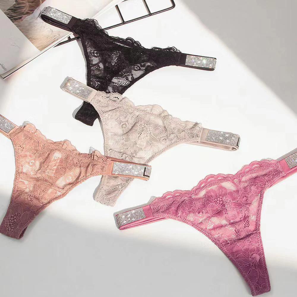 OCEANMAP Quần Lót Ren Hoa Lưng Thấp Đính Đá Lấp Lánh Thiết Kế Quyến Rũ Cho Phái Nữ