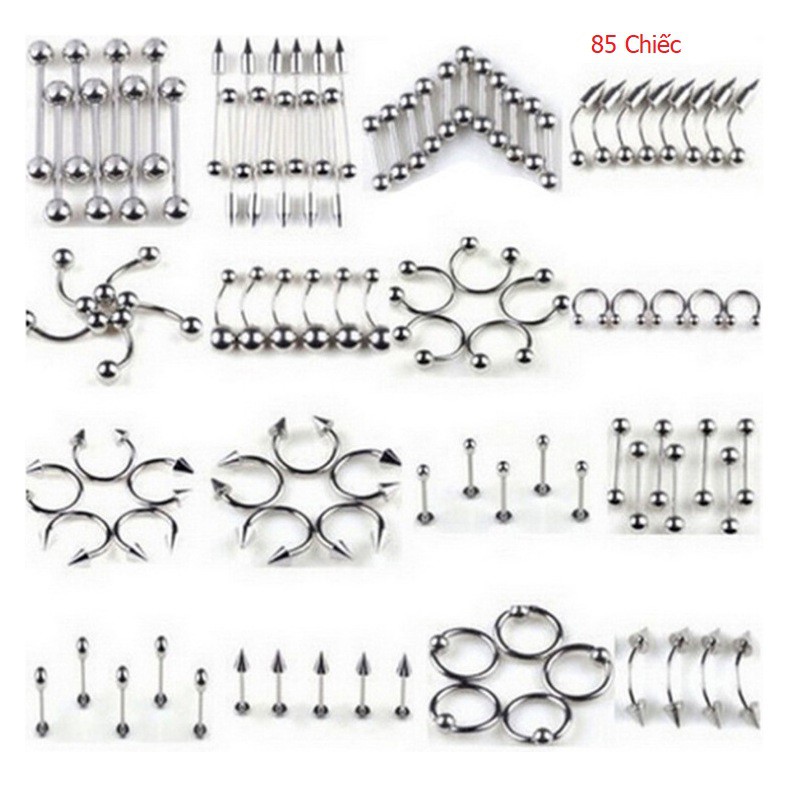 Set 85 Khuyên tai, môi, mũi, rốn Thép Titan 316L Không Rỉ - Bim's House