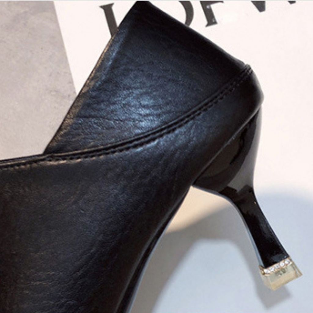 Giày bốt nữ cổ thấp gót nhọn cao 7 phân dáng ôm chân mũi nhọn có khóa hiện đại GN06 Hulian Fashion có 2 màu | BigBuy360 - bigbuy360.vn