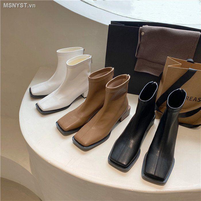 Giày Bốt Martin Mỏng Cổ Thấp Mũi Vuông Co Giãn Cổ Điển Thời Trang Mùa Hè Cho Nữ