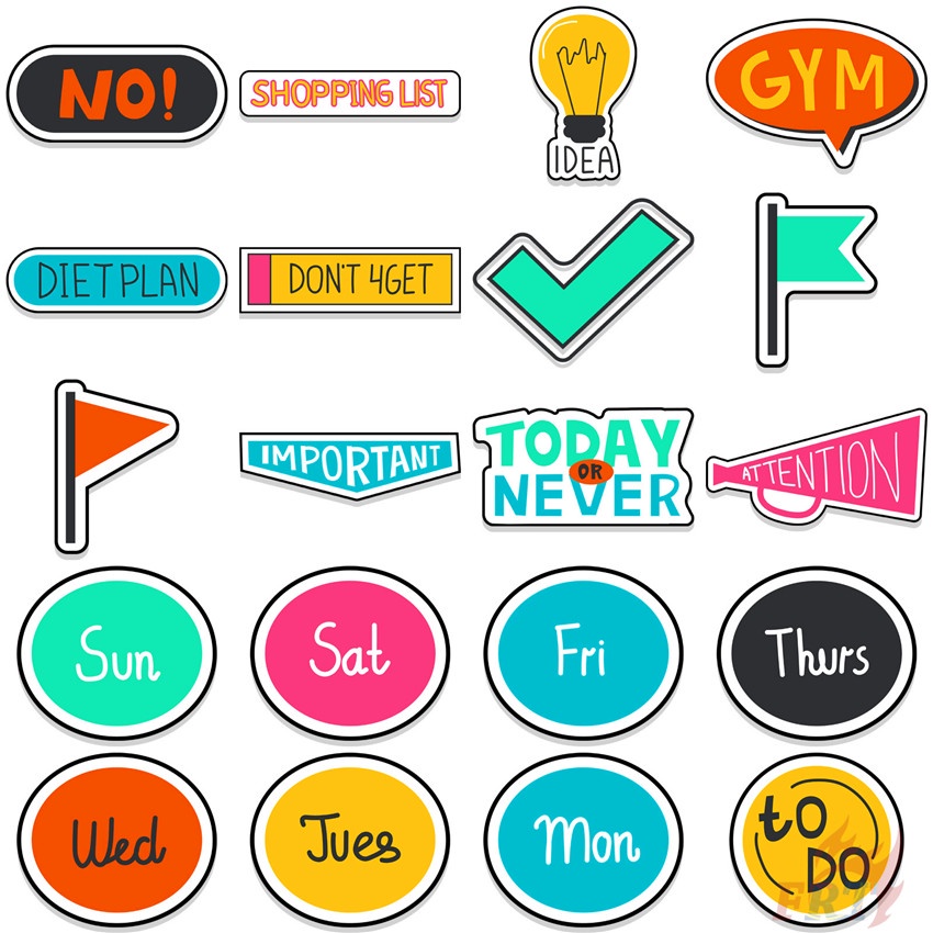 ❉ Nhãn Dán Ghi Kế Hoạch 02 Màu Sắc ❉ Bộ 40 Sticker Chống Thấm Nước Họa Tiết Doodle Hợp Thời Trang