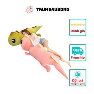 Gối ôm khủng long đuôi tim,gấu bông khủng long mắt lồi chất liệu cao cấp siêu êm xanh hồng, kích thước 60-180cm