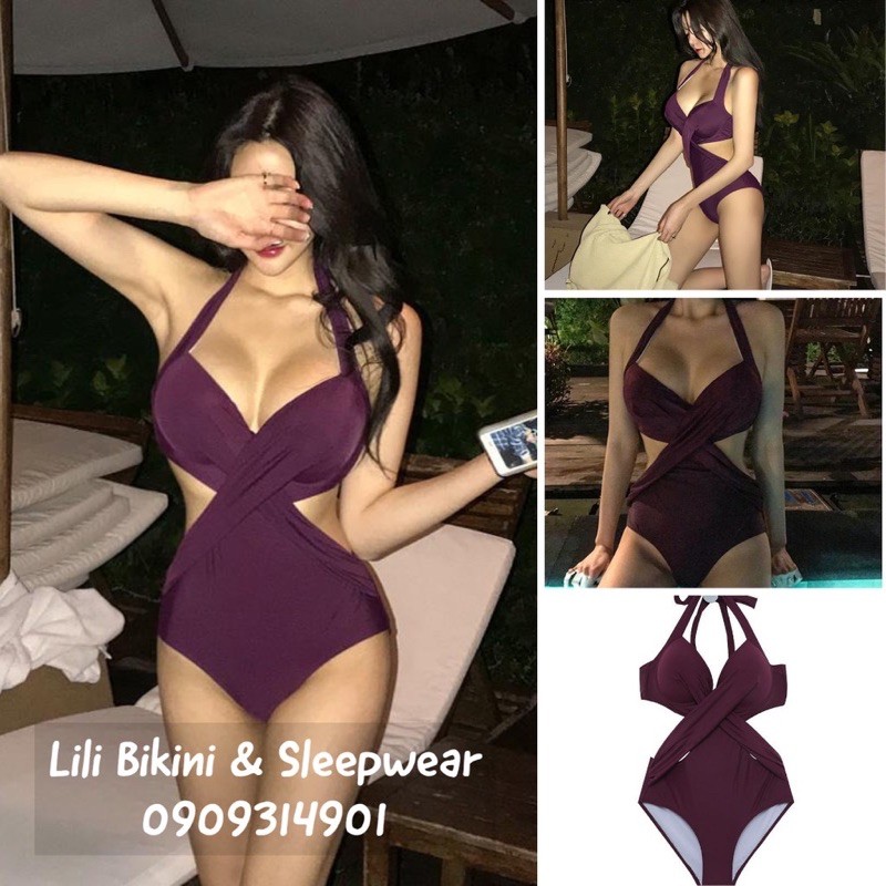 Có sẵn - Bikini bán chạy tại Hàn quốc màu tím sẫm, đen tôn dáng sexy, màu tôn da một mảnh đồ bơi