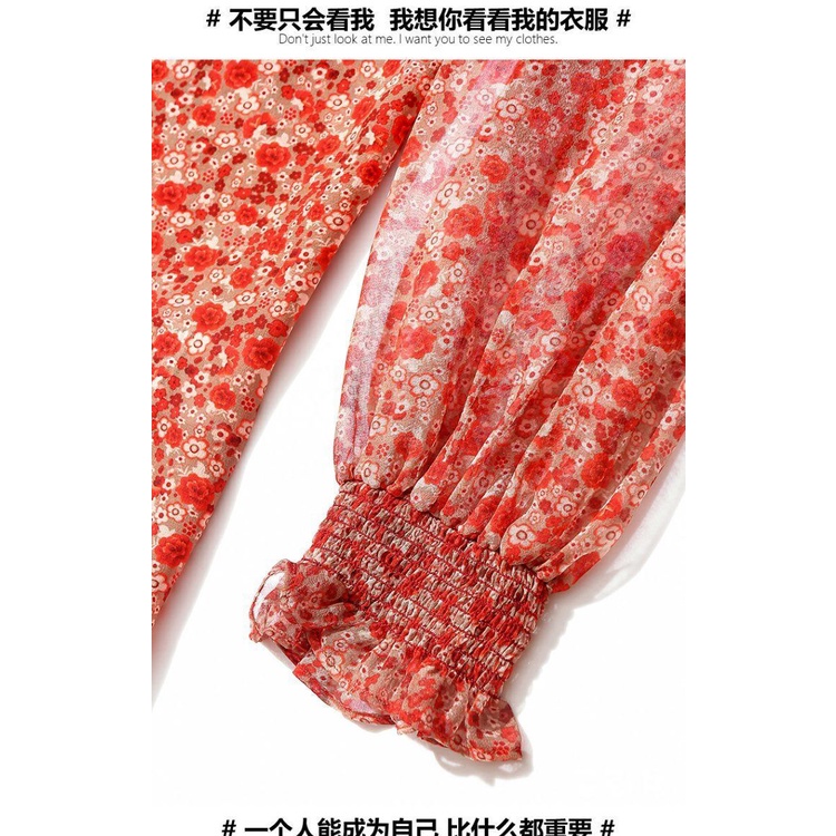 Áo chiffon tay dài họa tiết hoa dáng rộng thời trang thanh lịch cho nữ