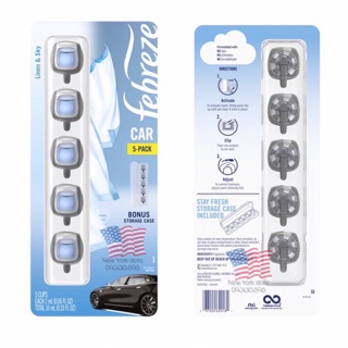 (Có bill US) Nước hoa xe hơi Febreze+tặng case đựng mẫu 2020 vỉ 5 cái
