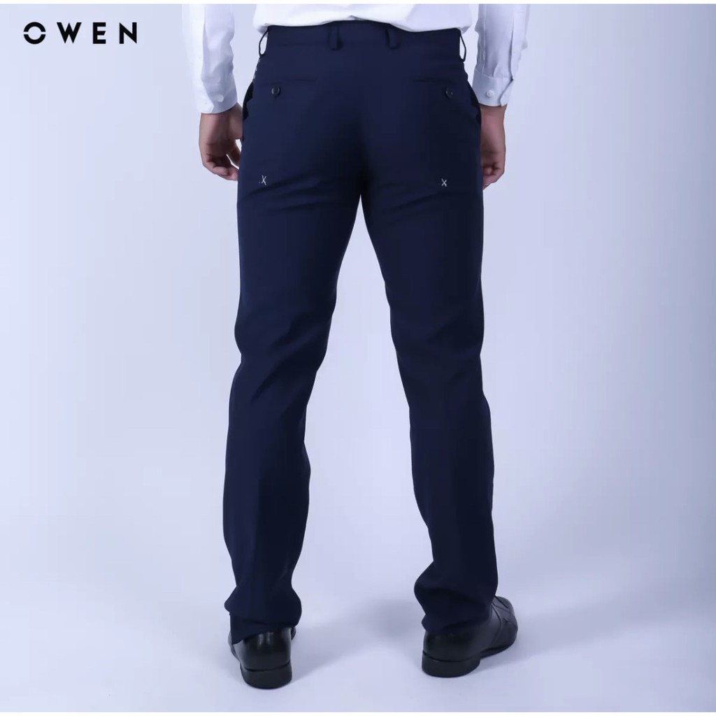 OWEN - Quần âu nam màu XANH NAVY dáng regular cạp tăng đơ co dãn chất Polyester 20536 - 22426