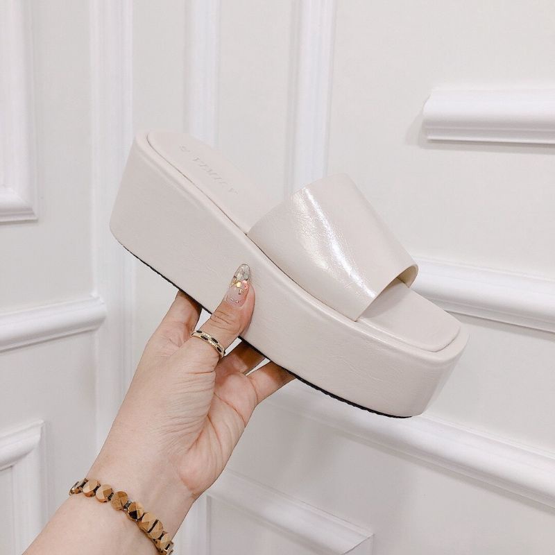 Dép Xuồng Nữ Đế Bánh Mì 7 Phân Mẫu Cực Hot Chất Cao Cấp 2 Màu Trắng Và Nâu Tây. Phong Cách Hàn Quốc