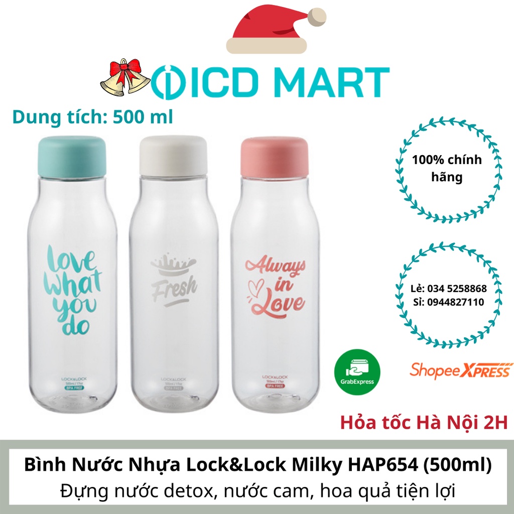 [LOCK &amp; LOCK] Bình nước nhựa Lock&amp;Lock HAP654 500ml BPA Free, đựng sữa đậu nành, nước detox (nhựa
