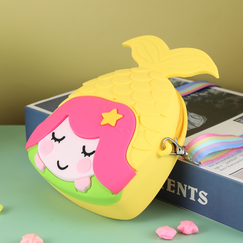 Túi Đeo Chéo Hình Nàng Tiên Cá Hoạt Hình Bằng Silicon Thời Trang Cho Bé Gái