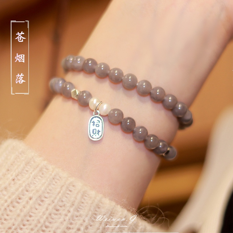 [Hàng Mới] Vòng Tay Hạt Tròn Hai Lớp Màu Xám Khói Tươi Trẻ Dành Cho Nữ