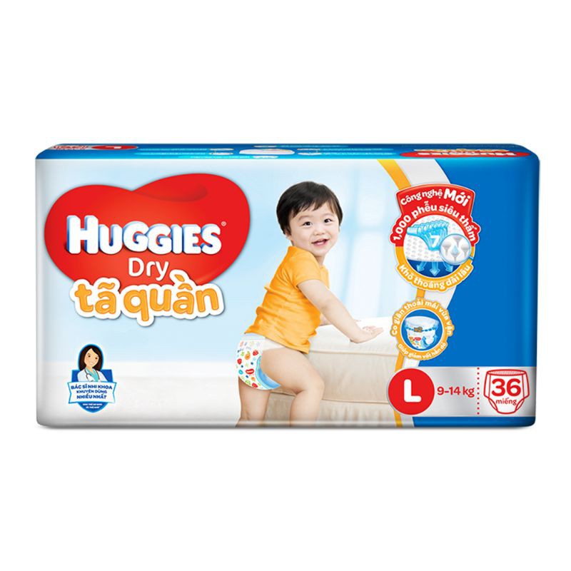 Tã quần Huggies Dry size L 36 miếng trẻ 9-14kg.