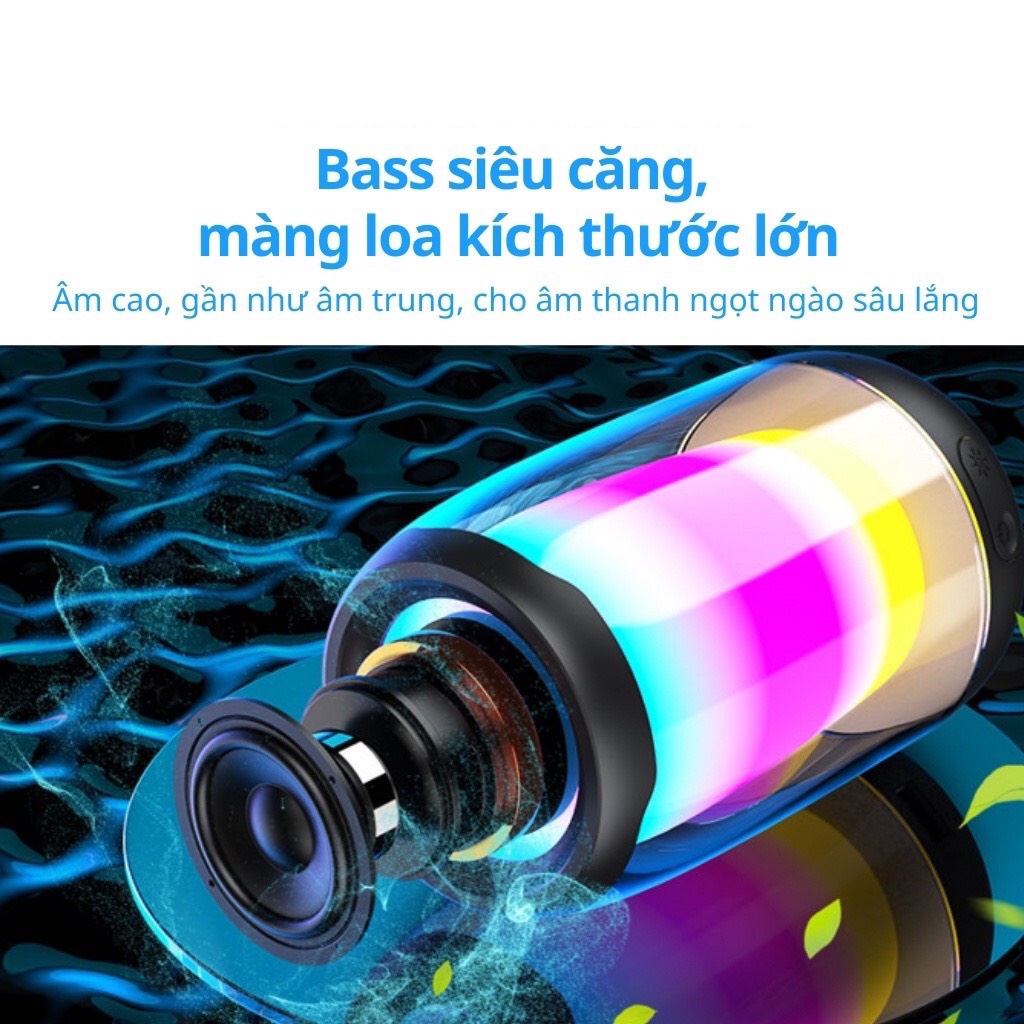 Loa Bluetooth Pluse 4 Mini Led Đổi Màu, Nghe Nhạc Công Suất Lớn 10w, Bass Mạnh, Có Khe Cắm Thẻ Nhớ, FM.
