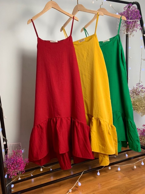 ĐẦM SUÔNG-Váy đũi MAXI 2 dây đuôi cá dáng xuông 4màu chất đũi xước