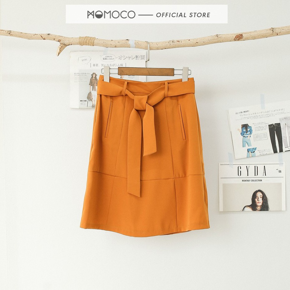 Chân Váy Nữ Midi MOMOCO Vải Thô Đai Buộc Nơ M1813