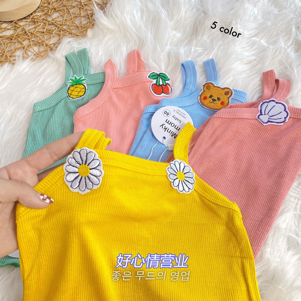 [SALE] Bộ 2 Dây Cho Bé Gái Minky Mom Vải Thun Gân Đính Ngực Cute, Áo Hai Dây Bé Gái Mặc Hè Thoáng Mát MKM2232