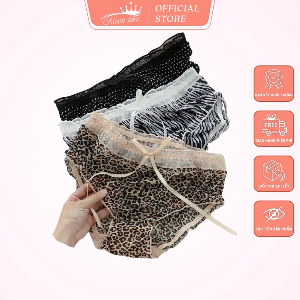 Quần lót nữ ren lưới sexy họa tiết da báo cao cấp co dãn thoáng mát 3305