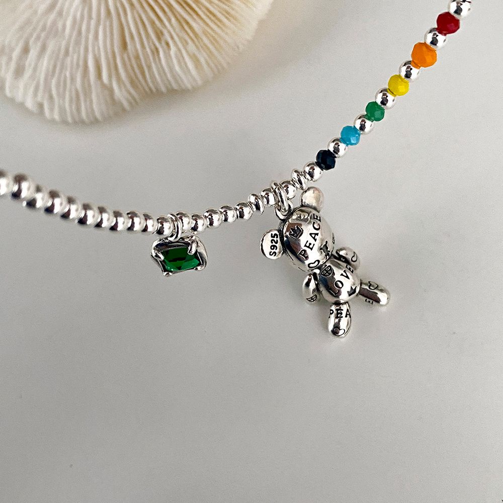 Vòng cổ bằng thép titan mặt hình gấu hoạt hình phong cách Hàn Quốc thời trang cho nữ