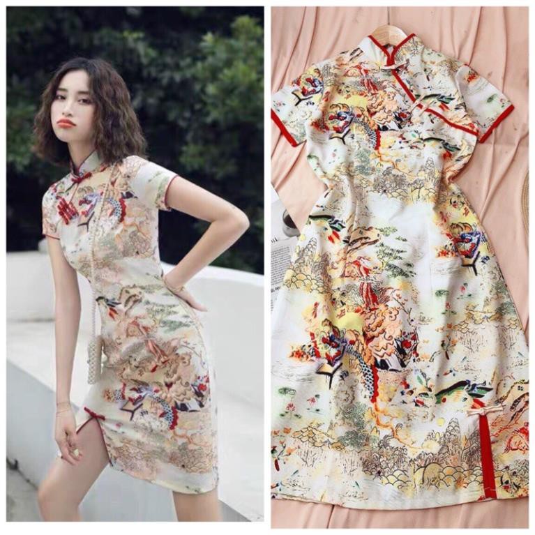 Đầm Body Cổ Tàu, Sườn Xám Cách Tân Hoạ Tiết Cổ Điển , Màu Sắc Trẻ Trung Quyến Rũ Thời Trang Cho Nữ. | BigBuy360 - bigbuy360.vn