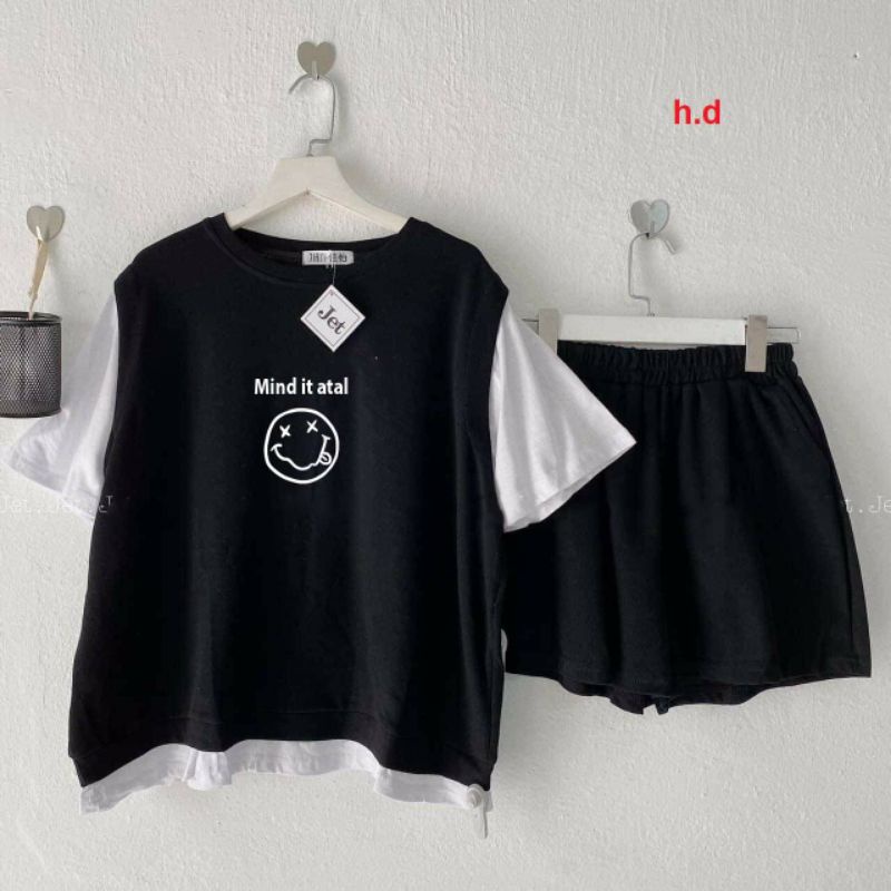 Sét Bộ áo Zaplang phối tay Bóng Chày Mặt cười+quần Short unisex🎀Chất cotton🎀Đồ ngủ ở nhà nữ | BigBuy360 - bigbuy360.vn