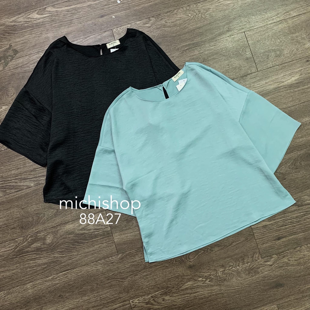Áo lụa cánh dơi oversize nhẹ mát màu xanh ngọc-đen - 88A27