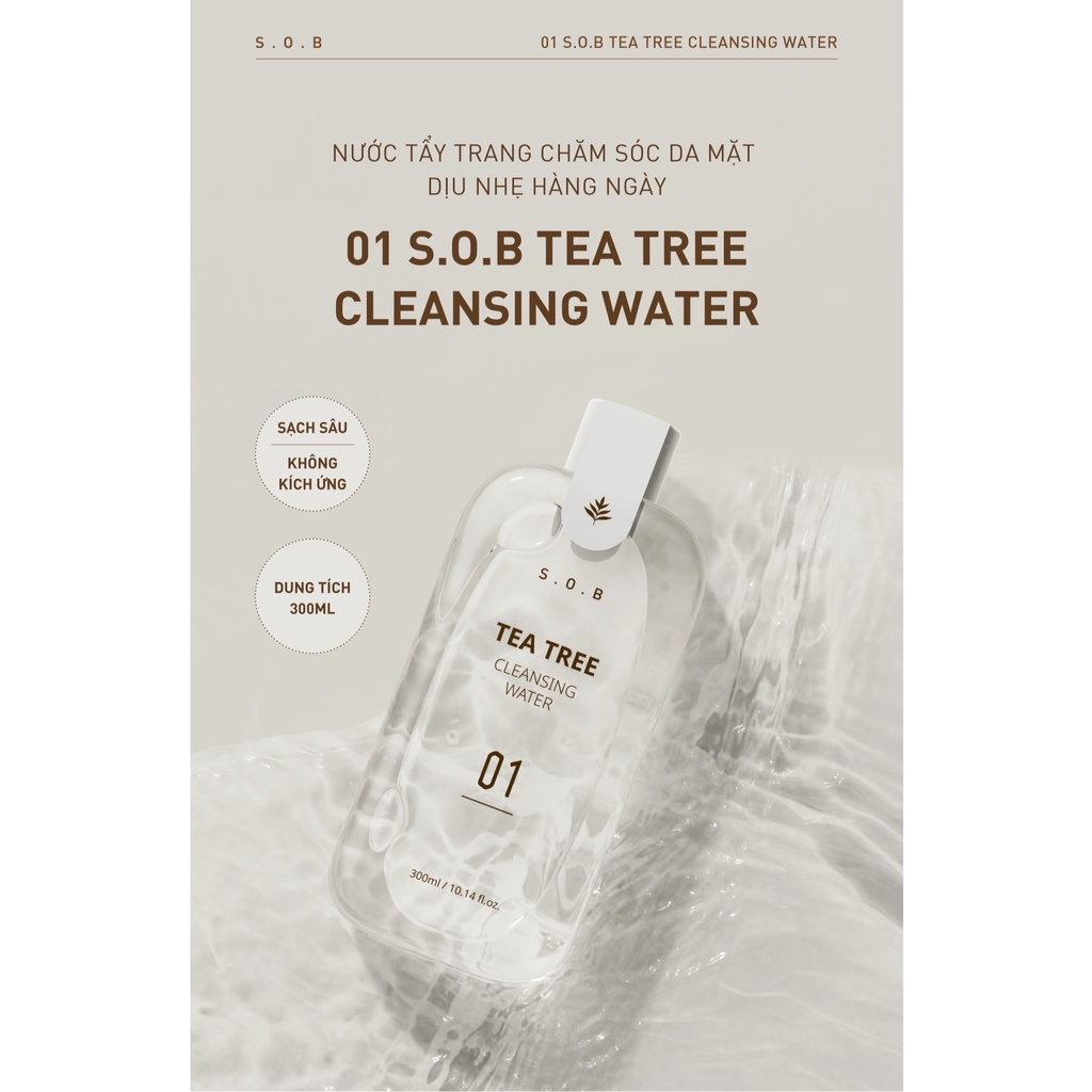Nước Tẩy Trang Làm Sạch Và Giảm Mụn 01 S.O.B Tea Tree Cleansing Water 300ml