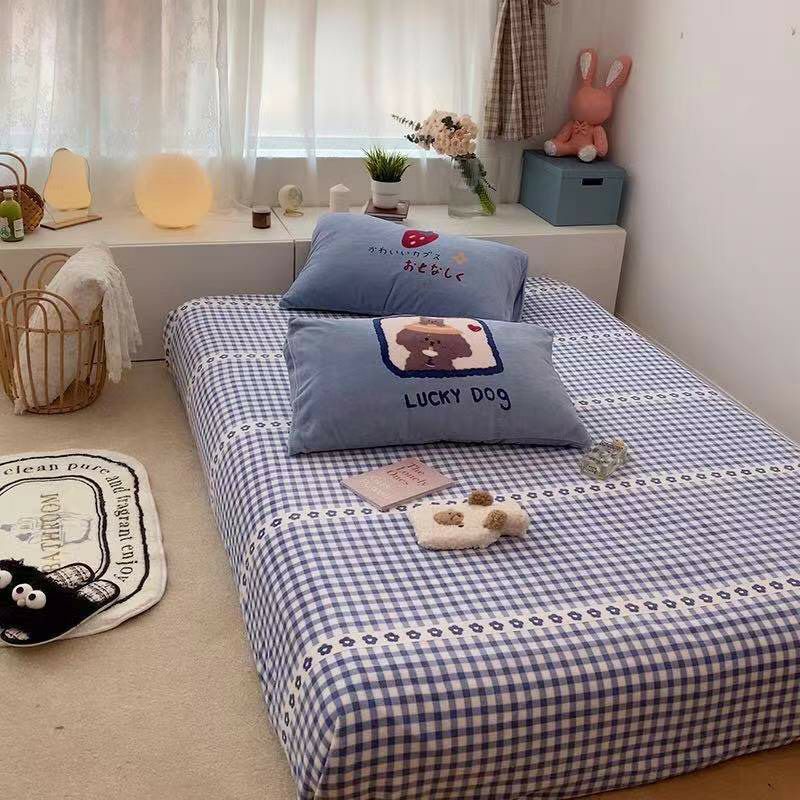 Trọn bộ 4 món chăn ga gối nỉ nhung mịn hàng nhập khẩu dày đẹp