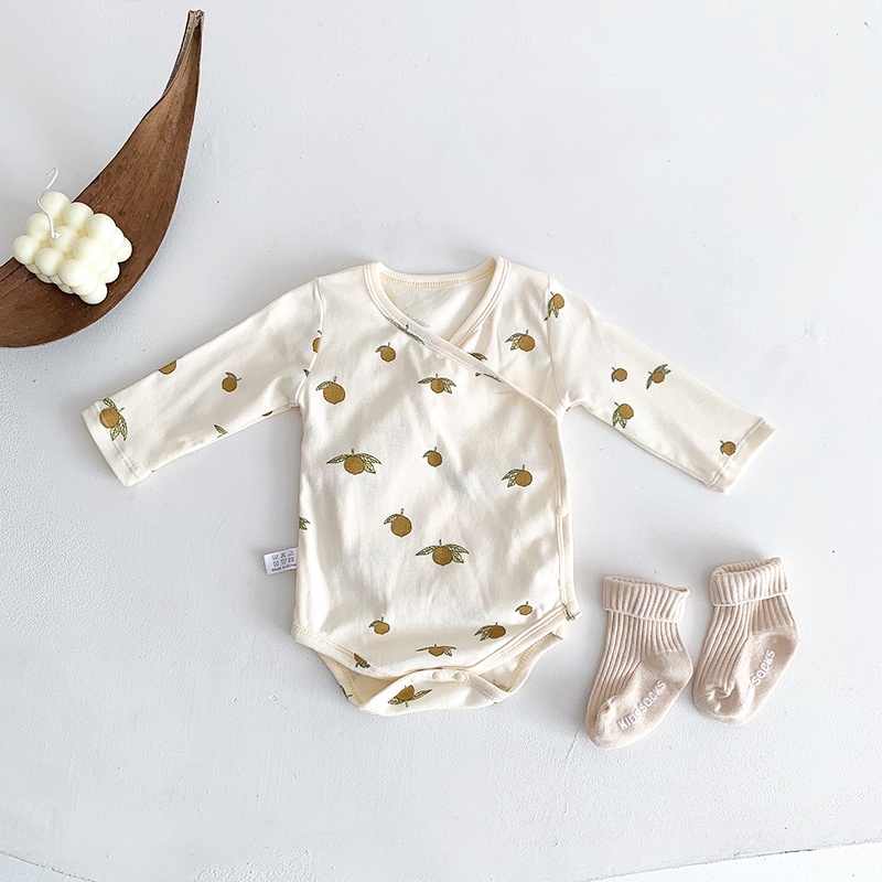 Mới Bộ Áo Liền Quần Tay Dài Chất Liệu Cotton In Họa Tiết Hoa Và Trái Cây Xinh Xắn Cho Bé Sơ Sinh