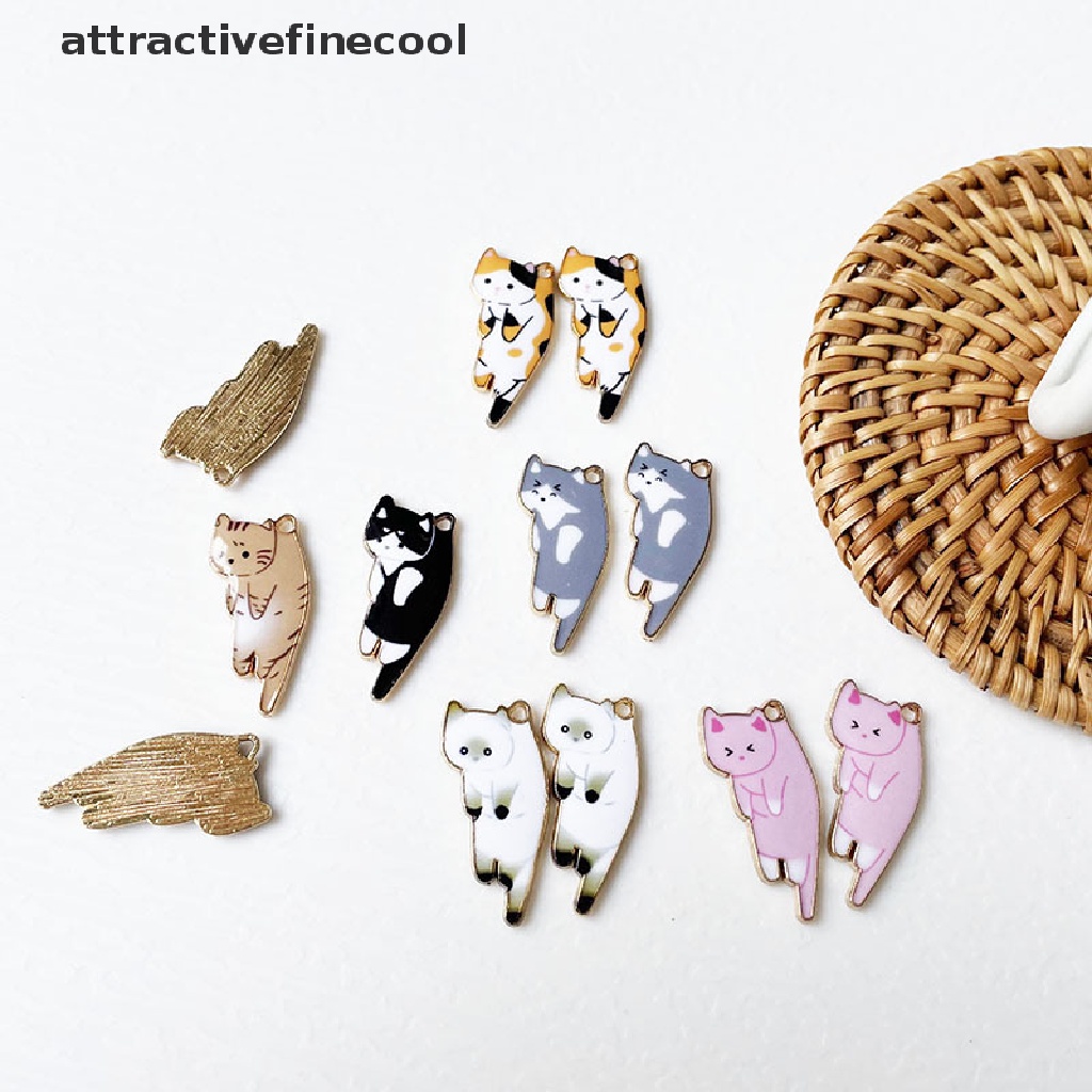 Mặt Dây Chuyền Hình Mèo Bằng Kim Loại Tráng Men Nhiều Màu Thời Trang DIY