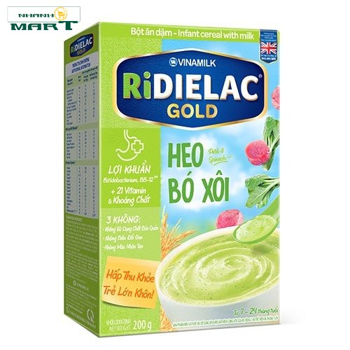 Bột Ăn Dặm Ridielac Gold Heo Bó Xôi - Hộp Giấy 200G - Nhanhomart
