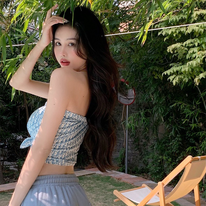 Áo ống sát nách dáng ôm ngắn thiết kế in chữ thời trang quyến rũ cho nữ